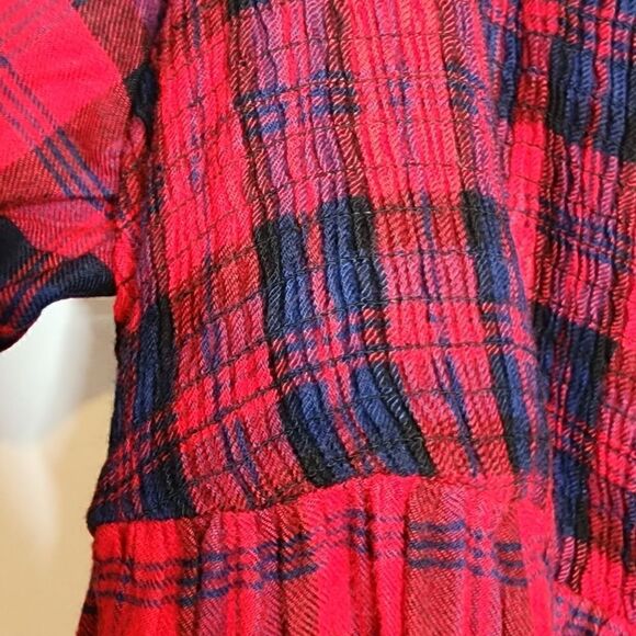 4X 26W Torrid Red Navy Plaid Babydoll Top Smocked Elastic Stretch Brushed Acryli - Picture 6 of 8